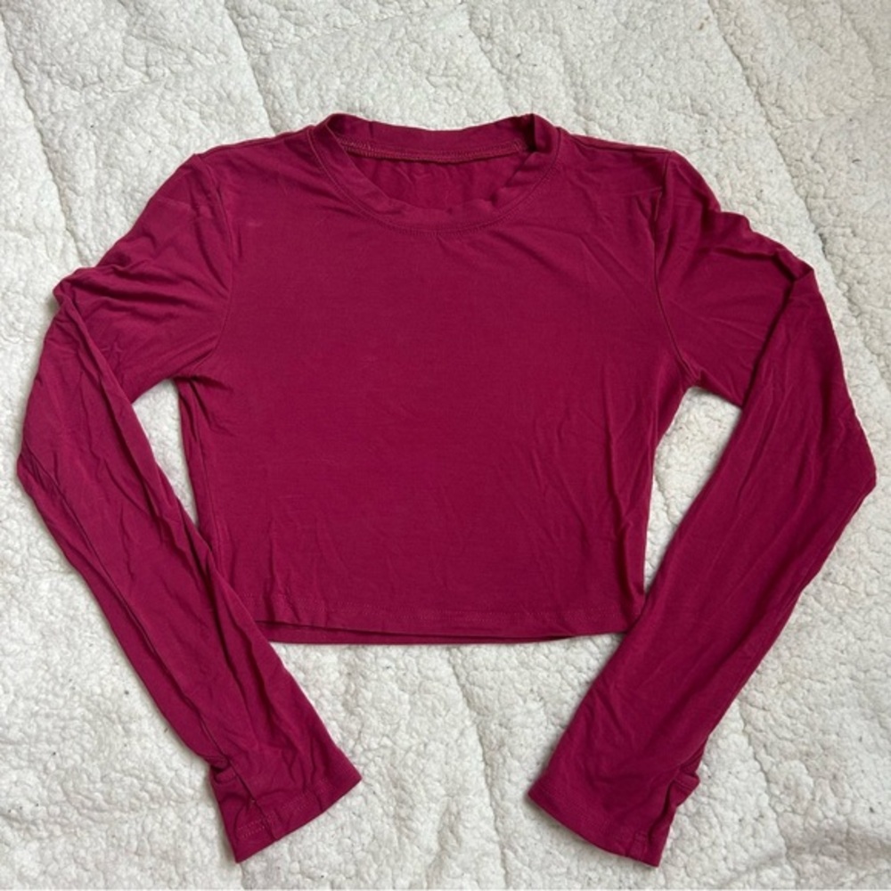 Red Cropped Long Sleeve Fitted Tee